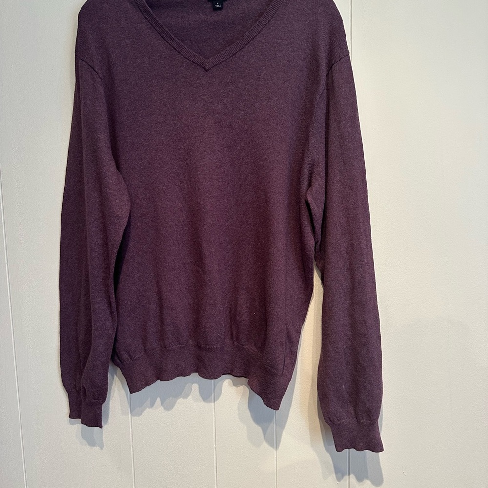J Crew Cotton Cashmere Sweater Purple V Neck Lightweight Knit Pullover Large - Picture 3 of 8